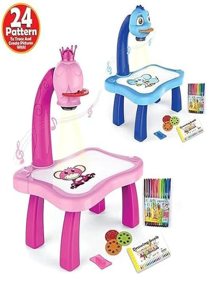 KIDIIG Frozen Theme 3 in 1 Kids Painting Drawing Activity Kit Table Projector Table 24 Key, Blue - Image 3